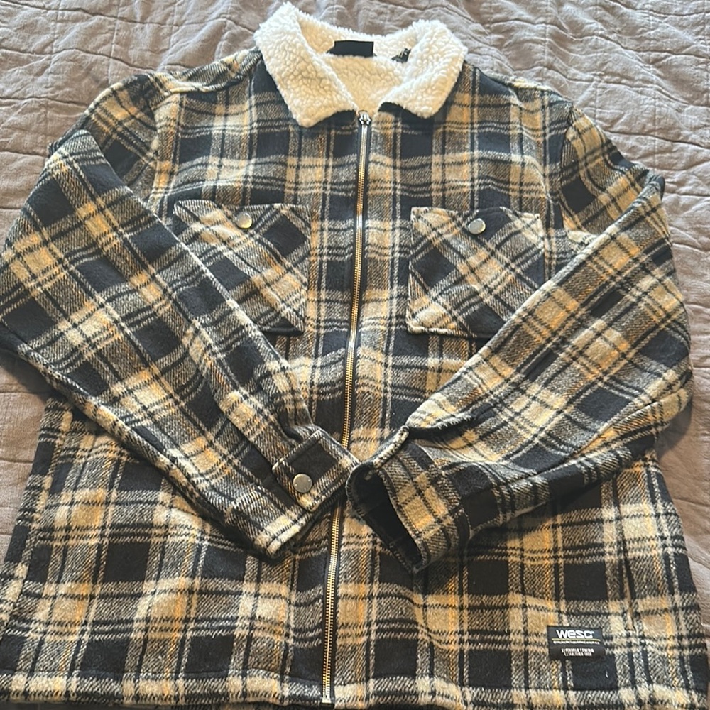 Plaid Flannel/Fleece shirt jacket with Sherpa Collar